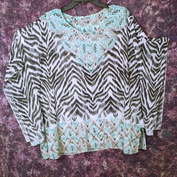 Lot (2) Blouses Tops JM Collection Lady-OX/XL Flowy Layers Sequins Bold Animal - Picture 3 of 14